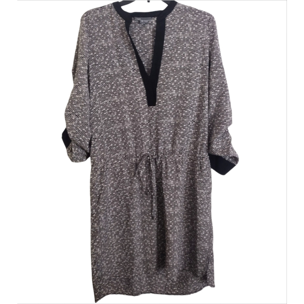 Vince 100% Silk Geometric Black White Grey Tunic Shirtdress Size Medium